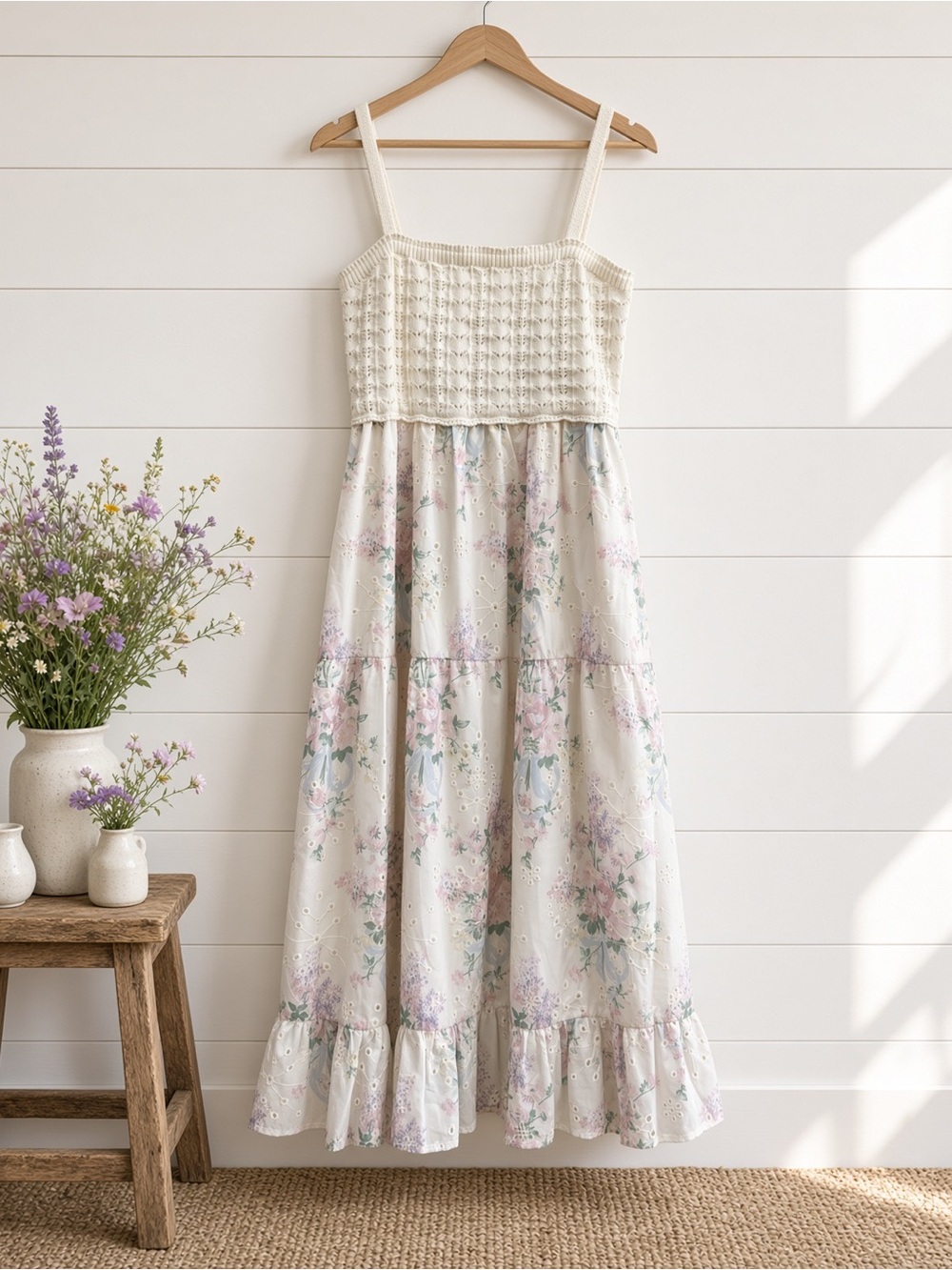 Dreamiest Crochet Twofer Midi Dress With Eyelet Size Large
